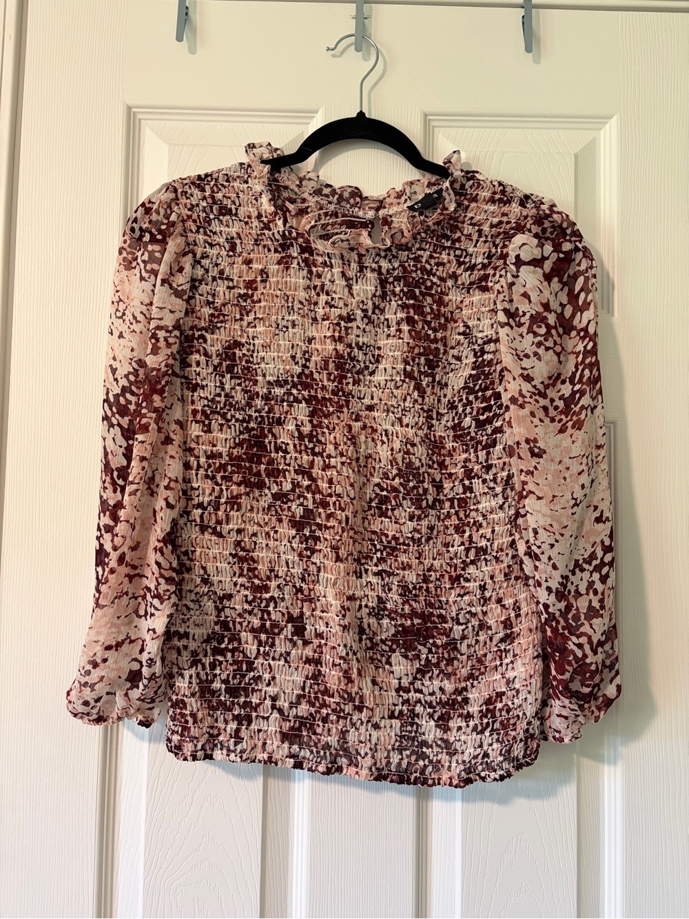 Express Rose and Cream Smocked Floral Blouse